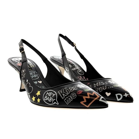 Dolce & Gabbana Black Classic T-Strap Graffiti Kitten Heels-EU39.5 - Picture 1 of 4